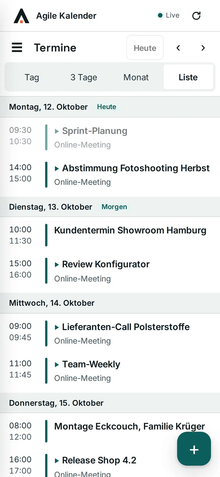 Agile Kalender: Wochenansicht mit Terminen