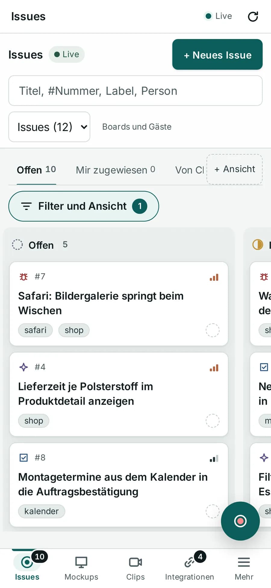 Agile Projektmanagement: Board mit Aufgaben eines Beispielunternehmens