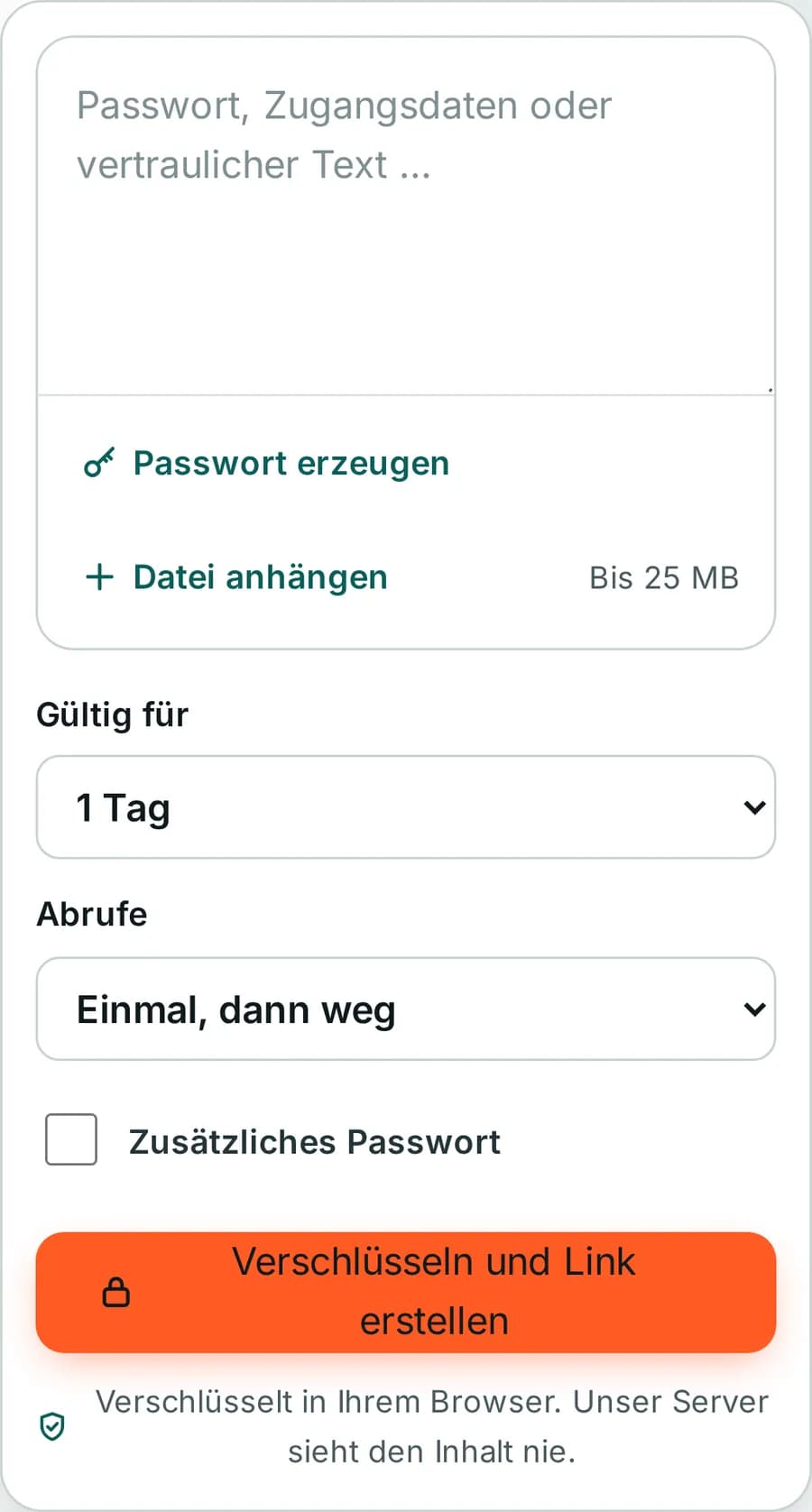 Agile Secrets: Formular für einen verschlüsselten Einmal-Link
