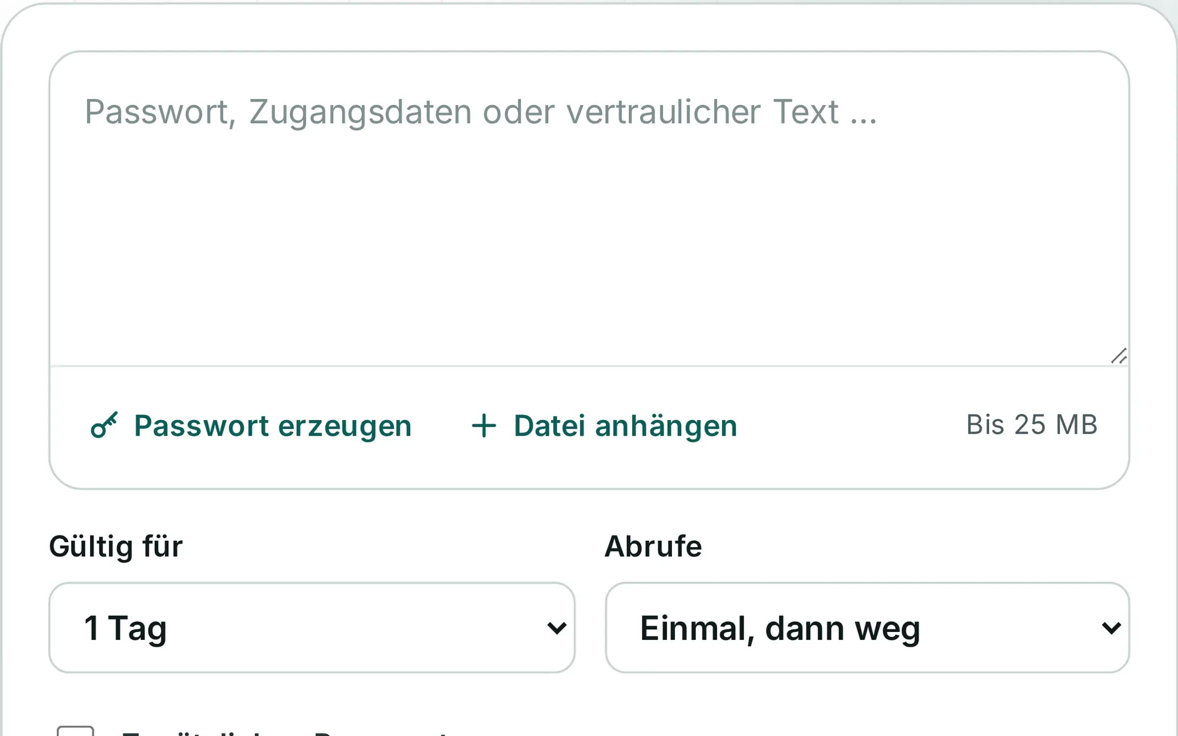 Agile Secrets: Formular für einen verschlüsselten Einmal-Link